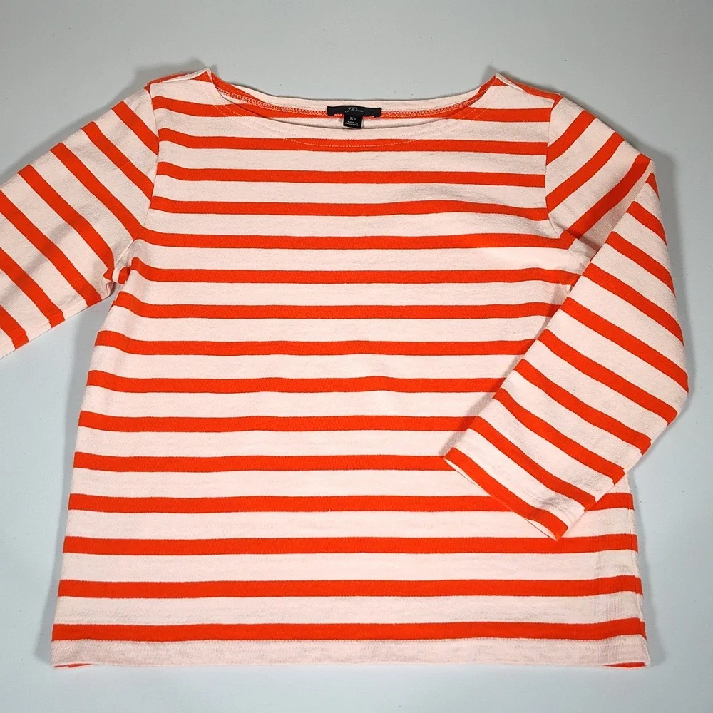 J. Crew orange stripe cotton 3/4‎ sleeve top XS